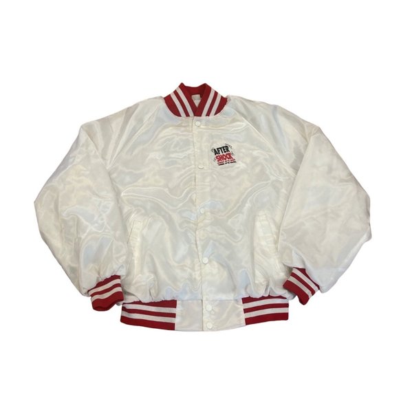 Vintage 1990’s After Shock Liquor White Satin Bomber Jacket West Ark Men’s XL - Picture 2 of 11